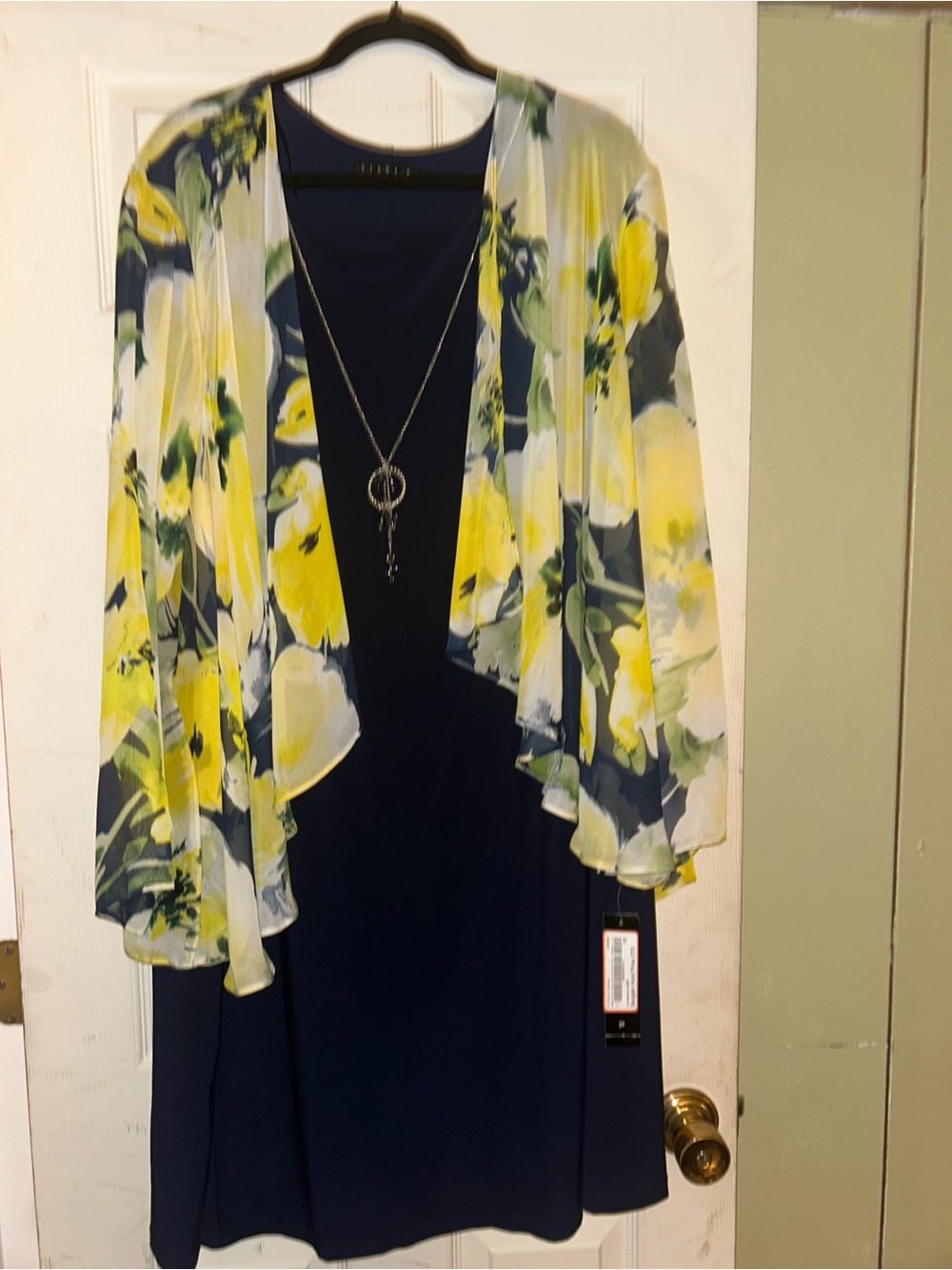 Cato Navy Dress with Yellow Floral Sheer Cover-Up